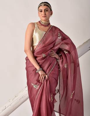 Onion pink gota patti kota doria saree 3