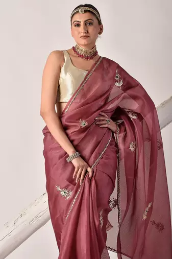 Onion pink gota patti kota doria saree