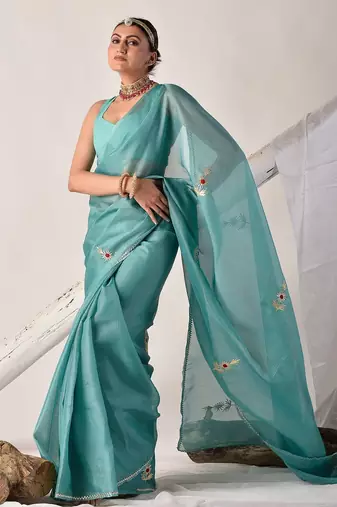 Taupe gota patti kota doria saree