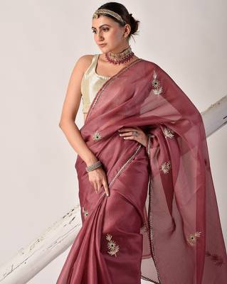 Onion pink gota patti kota doria saree 4