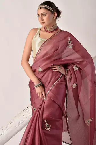 Onion pink gota patti kota doria saree