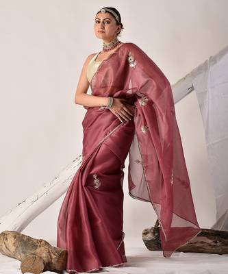 Onion pink gota patti kota doria saree 5