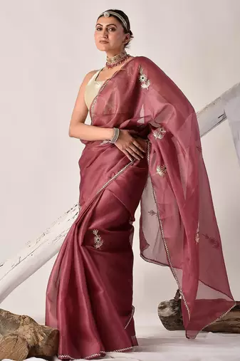 Onion pink gota patti kota doria saree