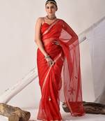 Red kota silk hand embroidered saree