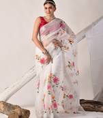 White hand painted pure kota doria saree