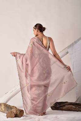 Rose gold gota patti kota doria saree 1