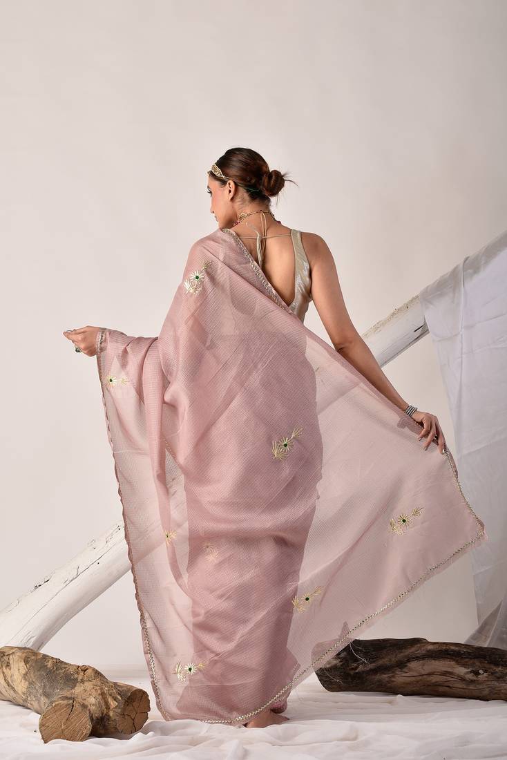 Rose gold gota patti kota doria saree