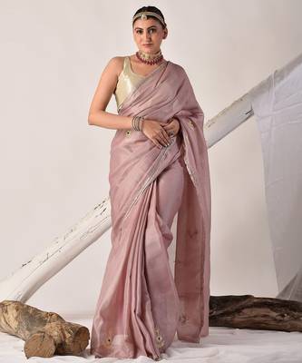 Rose gold gota patti kota doria saree 2