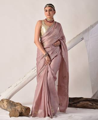 Rose gold gota patti kota doria saree 3