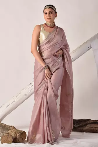Rose gold gota patti kota doria saree