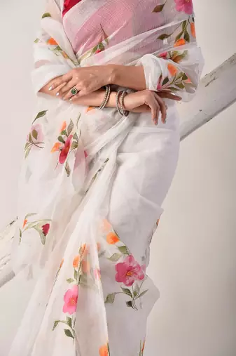 White hand painted pure kota doria saree