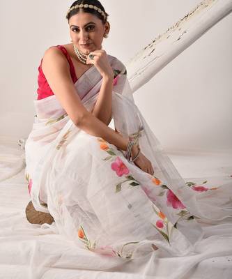 White hand painted pure kota doria saree 5
