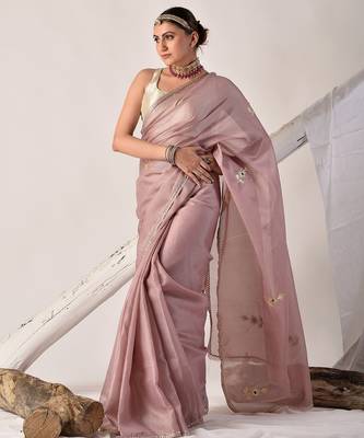 Rose gold gota patti kota doria saree 4