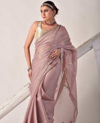 Rose gold gota patti kota doria saree 5