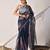 Indigo blue block printed pure kota doria saree