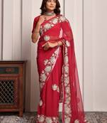 Pink lightweight gota work georgette saree with unstitched blouse piece