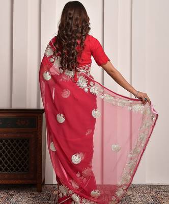 Pink lightweight gota work georgette saree with unstitched blouse piece 2