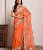Orange glow gota georgette statement saree with unstitched blouse piece