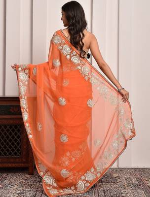 Orange glow gota georgette statement saree with unstitched blouse piece 5
