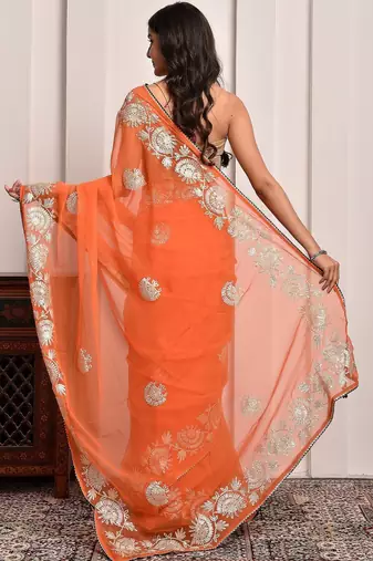 Orange glow gota georgette statement saree with unstitched blouse piece