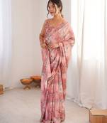 Chiffon digital print scallped border foil mirror work saree