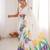 Chiffon digital print scallped border foil mirror work saree