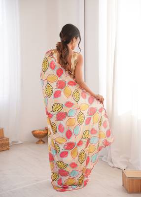Chiffon digital print scallped border foil mirror work saree 4