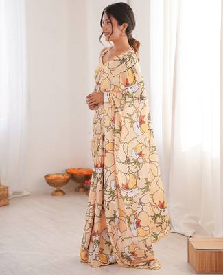 Chiffon digital print scallped border foil mirror work saree 4