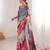 Chiffon digital print scallped border foil mirror work saree