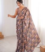Chiffon digital print scallped border foil mirror work saree