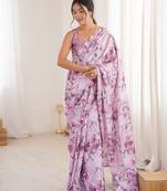 Chiffon digital print scallped border foil mirror work saree