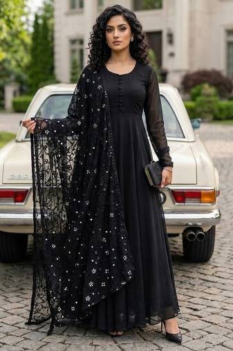 Black color georgette fabric sequence work suit