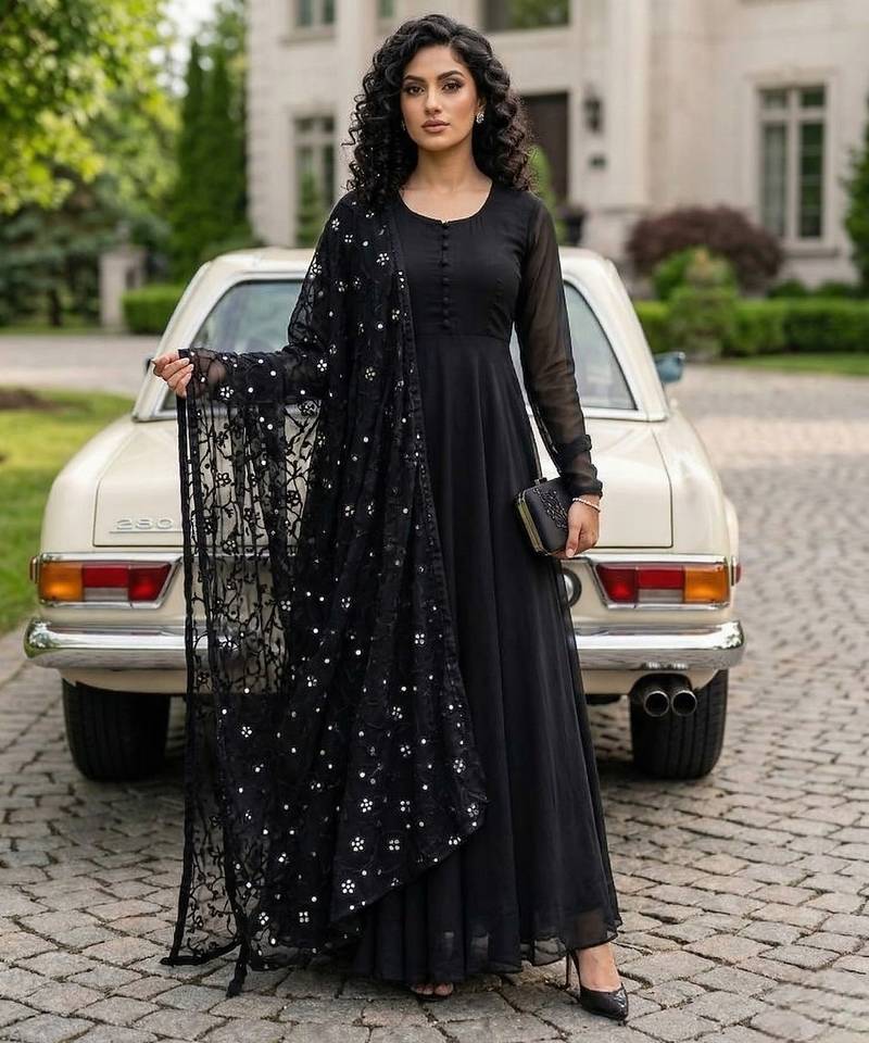 Black color georgette fabric sequence work suit