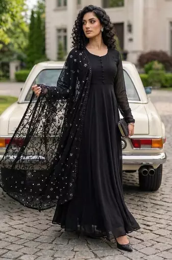 Black color georgette fabric sequence work suit