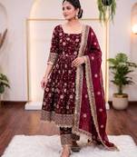 Maroon color designer kurta set with heavy embroidery