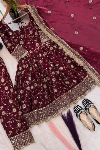 Maroon color designer kurta set with heavy embroidery