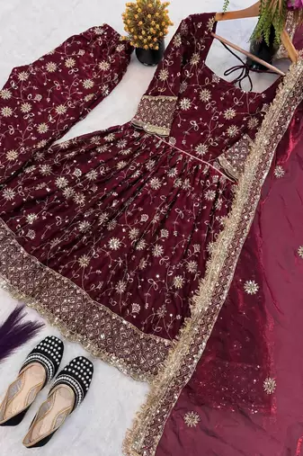 Maroon color designer kurta set with heavy embroidery