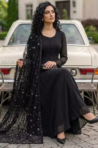 Black color georgette fabric sequence work suit