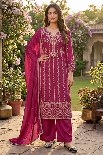 Women’s pink embroidered kurta set with dupatta