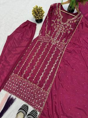 Women   s pink embroidered kurta set with dupatta 5