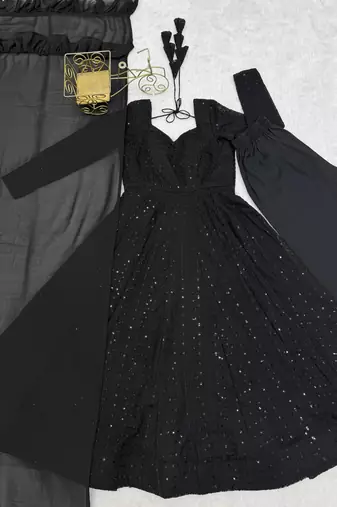 Women   s black anarkali gown with dupatta party wear ethnic dress