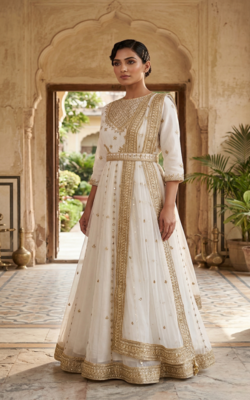 Premium off-white designer anarkali gown for women 2