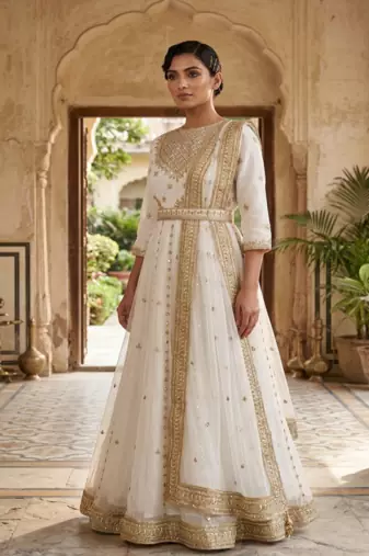 Premium off-white designer anarkali gown for women