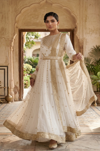 Premium off-white designer anarkali gown for women