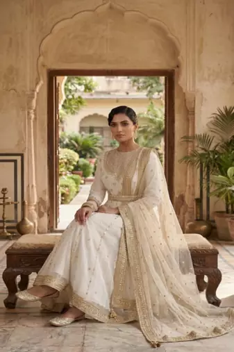 Premium off-white designer anarkali gown for women