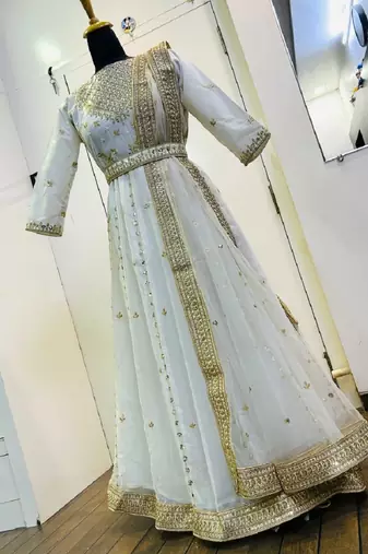 Premium off-white designer anarkali gown for women