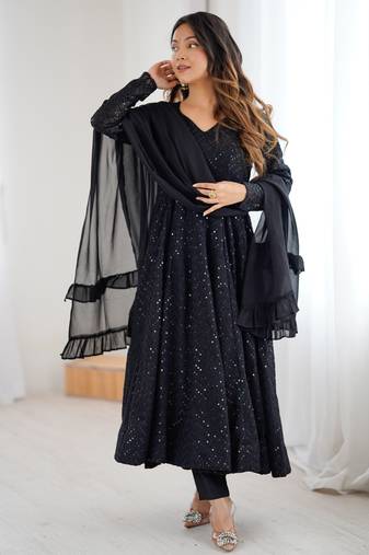 Stylish Lucknowi Embroidered Georgette Anarkali Suit