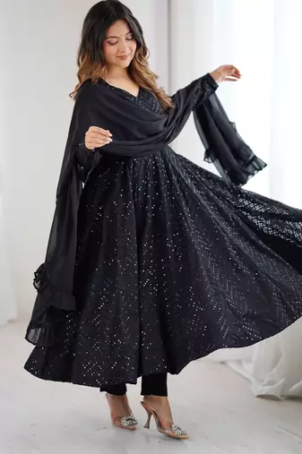 Stylish Lucknowi Embroidered Georgette Anarkali Suit