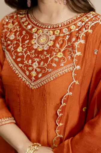 Orangewomen s embroidered vichitra silk anarkali kurta set with dupatta flared ethnic suit for festive