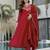 Red color women’s embroidered vichitra silk anarkali kurta set with dupatta – flared ethnic suit for festive